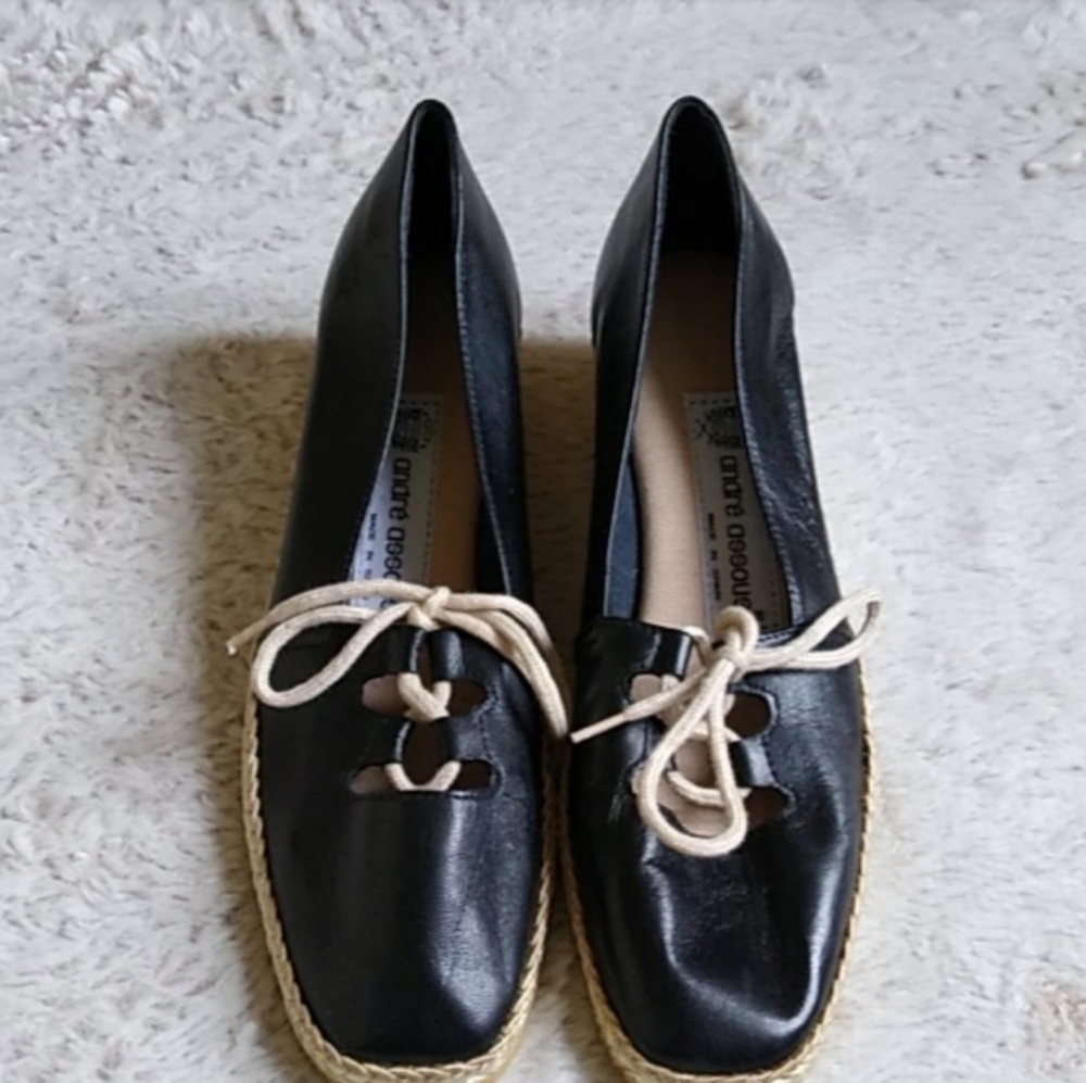 Black Espadrille Lace-Up Flats - Unbranded